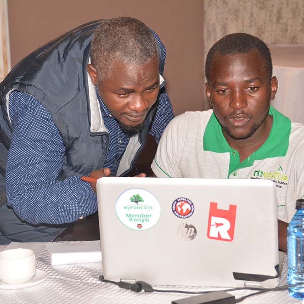 Journalists at the MESHA training on land restoration. Land restoration is the process of bringing back the productivity or ecological functions of the land.